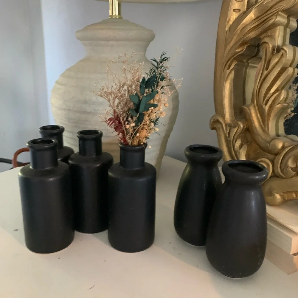 Set of 6‎ black mate ceramic vases home decor